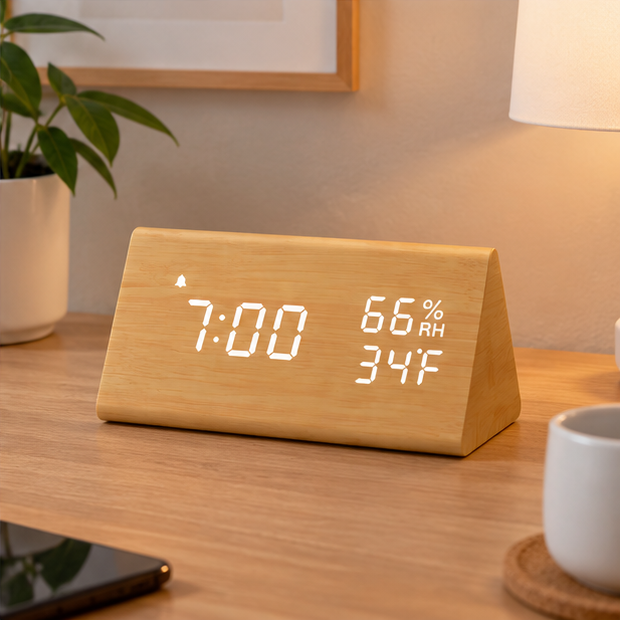 Prism Digital Wood Desk Clock